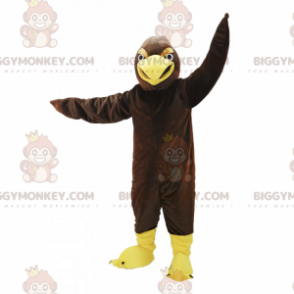 Bruine vogel en gele snavel BIGGYMONKEY™ mascottekostuum -