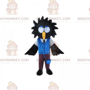 BIGGYMONKEY™ Mascot Costume Black Bird with Big Eyes and Plaid