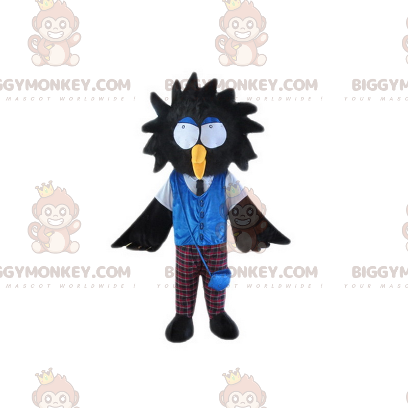 Kostým maskota BIGGYMONKEY™ Černý pták s velkýma očima a