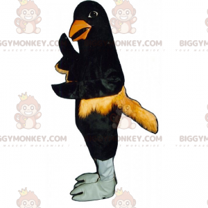 BIGGYMONKEY™ maskotkostume af sort fugl med orange fjer -