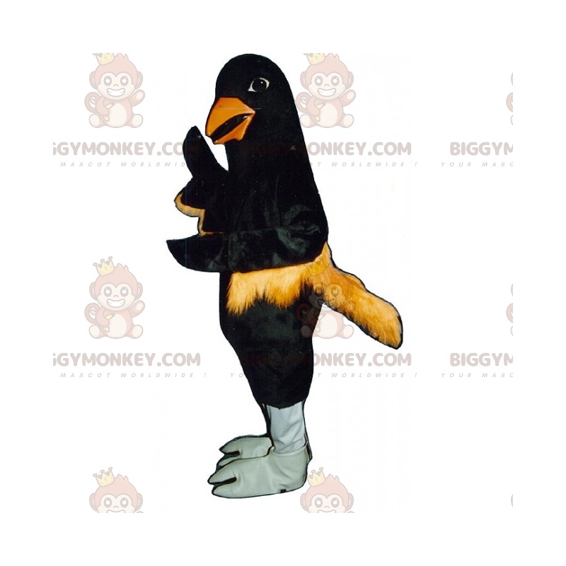 BIGGYMONKEY™ maskotkostume af sort fugl med orange fjer -