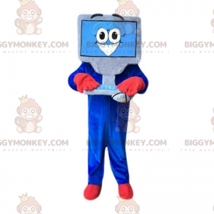 Costume da mascotte computer BIGGYMONKEY™ grigio e blu con