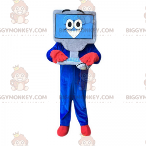 Grijs en blauw computer BIGGYMONKEY™ mascottekostuum met