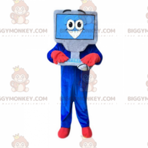 Disfraz de mascota BIGGYMONKEY™ gris y azul con cara sonriente
