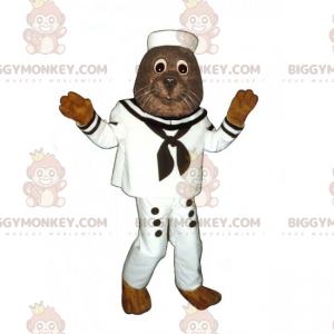 BIGGYMONKEY™ Sea Lion Mascot Costume In Sailor Outfit -