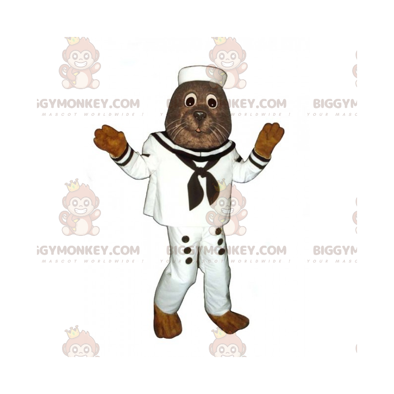 BIGGYMONKEY™ Sea Lion Mascot Costume In Sailor Outfit –