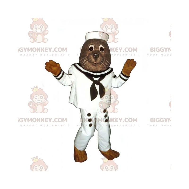 BIGGYMONKEY™ Seelöwen-Maskottchen-Kostüm im Matrosen-Outfit -