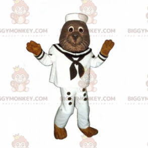 BIGGYMONKEY™ Seelöwen-Maskottchen-Kostüm im Matrosen-Outfit -