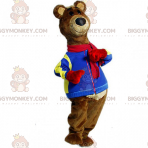 Costume de mascotte BIGGYMONKEY™ d'ours au poil brun et veste