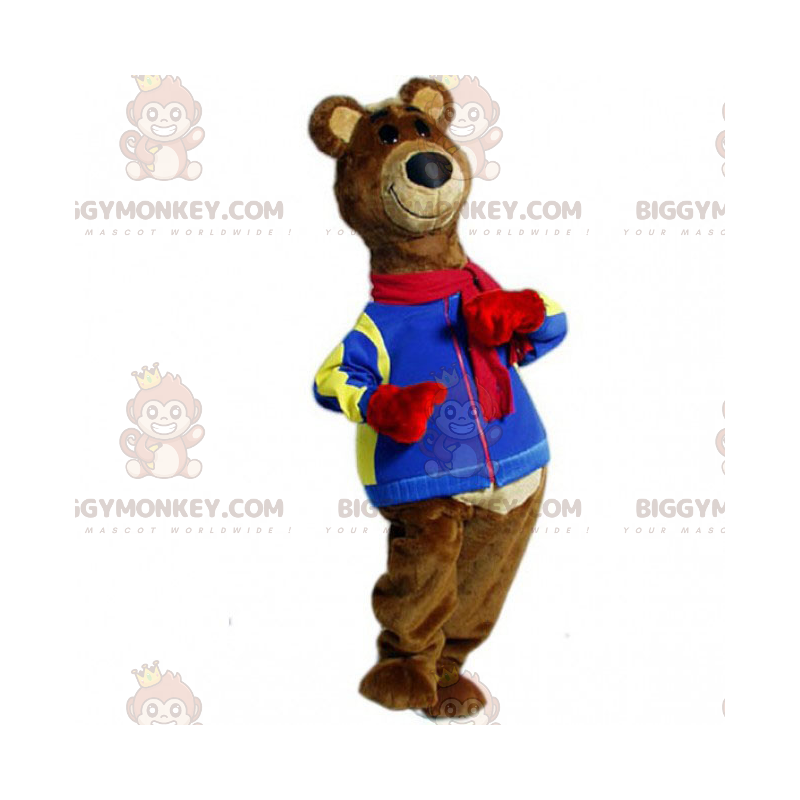 BIGGYMONKEY™ karhun maskottiasu, jossa on ruskeat hiukset ja