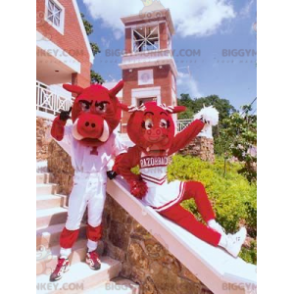 3 BIGGYMONKEY™s mascot of red boars parents and baby -