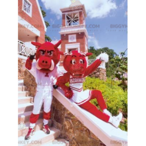 La mascota de 3 BIGGYMONKEY™s de jabalíes rojos padres y bebé -