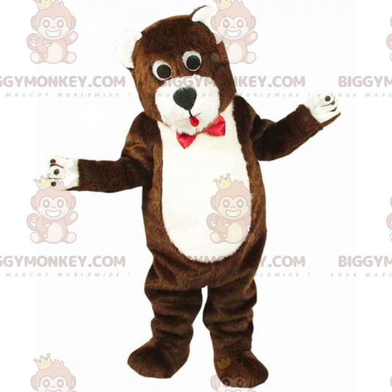 Bear BIGGYMONKEY™ Mascot Costume with Red Bow Tie –