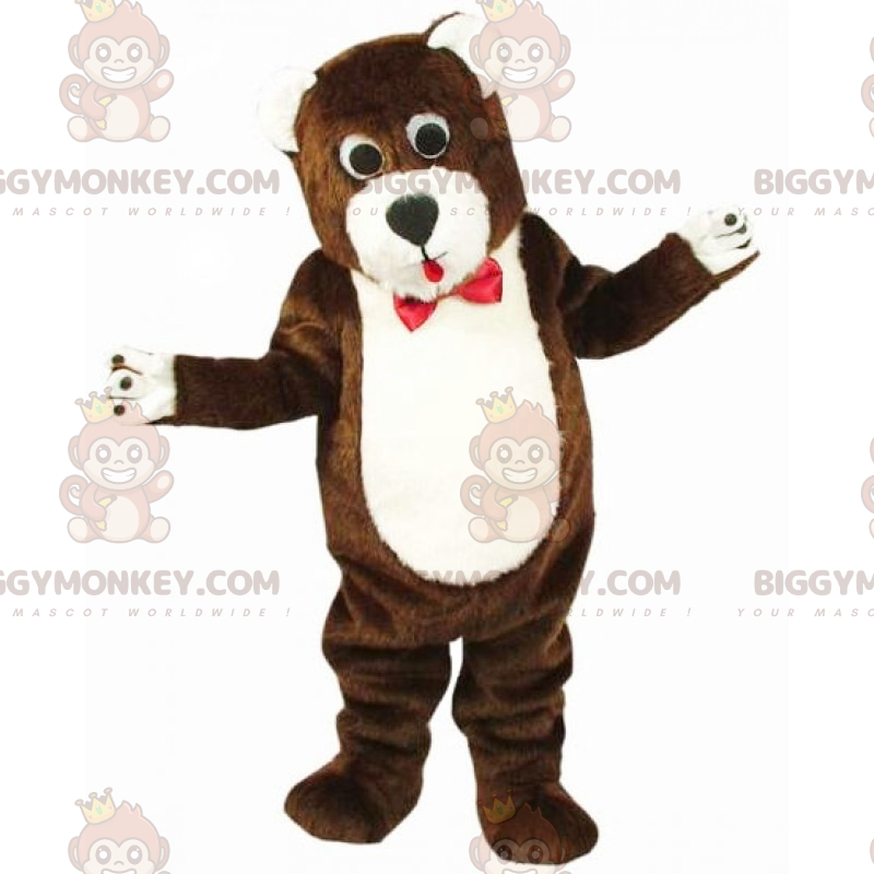 Beer BIGGYMONKEY™ mascottekostuum met rode vlinderdas -