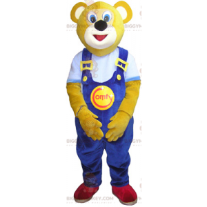 Björnen BIGGYMONKEY™ maskotdräkt med blå overall - BiggyMonkey