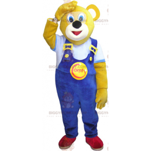 Bear BIGGYMONKEY™ Mascot Costume with Blue Overalls –