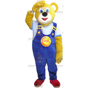 Björnen BIGGYMONKEY™ maskotdräkt med blå overall - BiggyMonkey