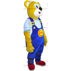 Bear BIGGYMONKEY™ Mascot Costume with Blue Overalls -