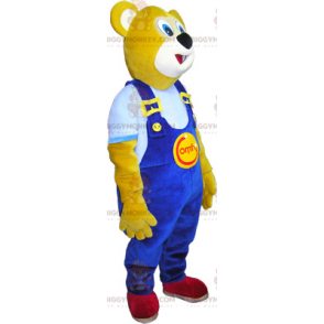 Beer BIGGYMONKEY™ mascottekostuum met blauwe overall -