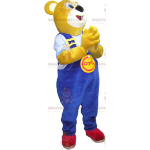 Bear BIGGYMONKEY™ Mascot Costume with Blue Overalls -