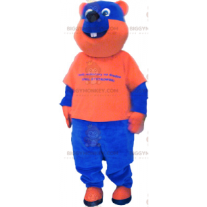 BIGGYMONKEY™ Maskottchen-Kostüm, blau und orange, zweifarbig -