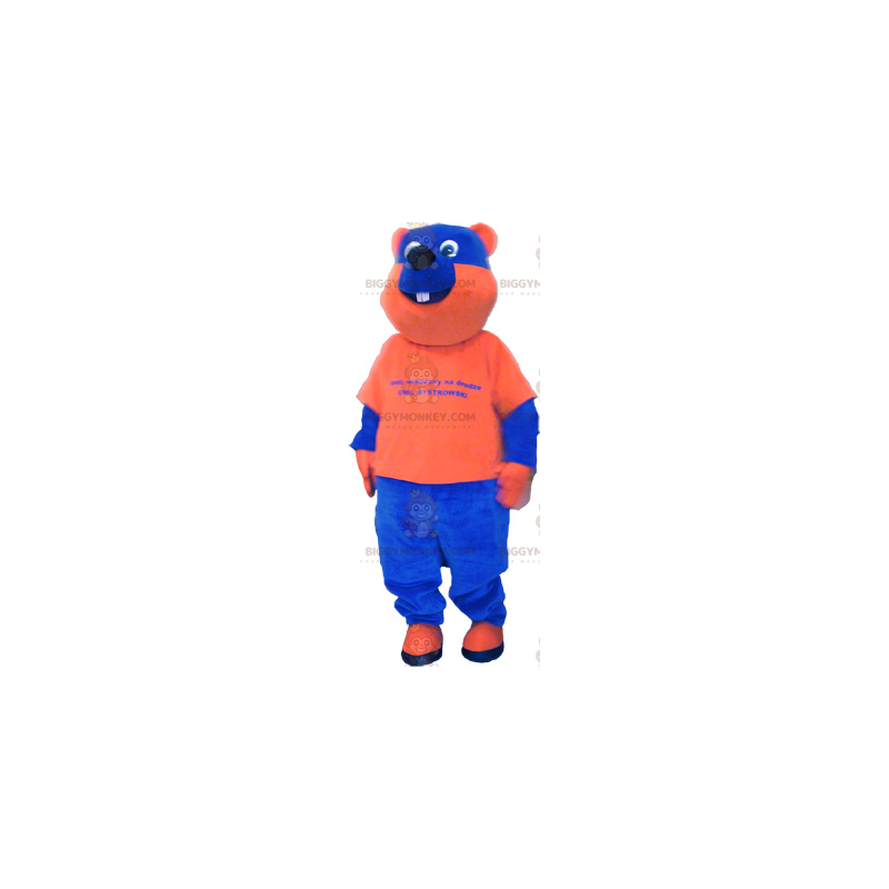 Blå och orange tvåfärgad björn BIGGYMONKEY™ maskotdräkt -