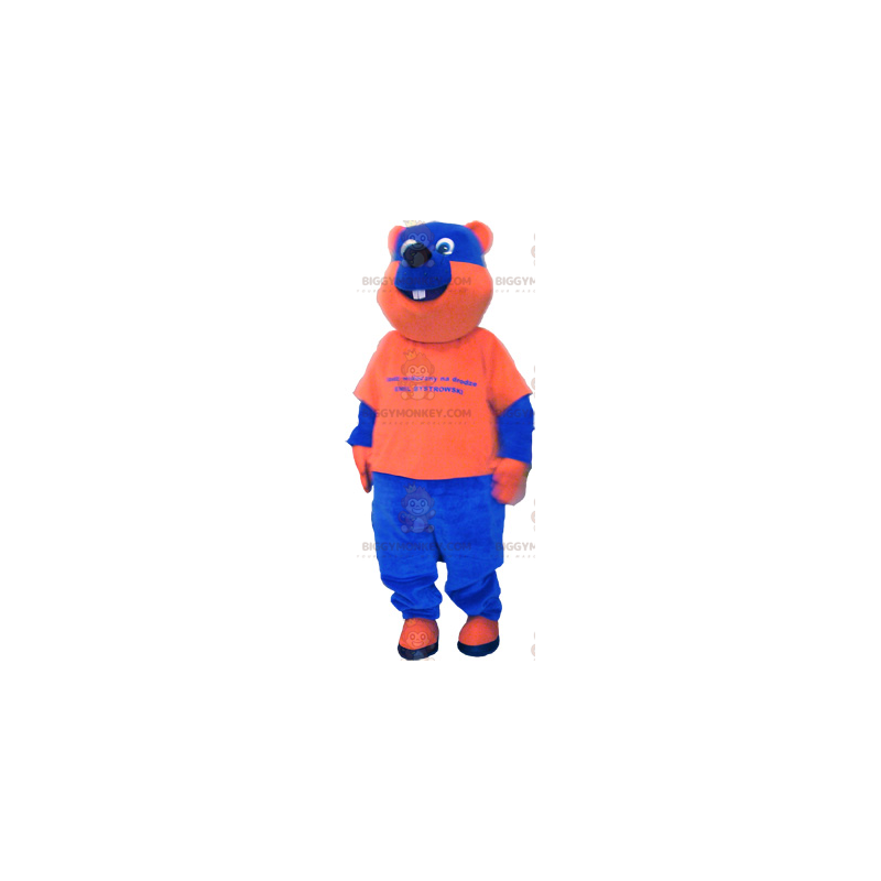 Disfraz de mascota de oso bicolor azul y naranja BIGGYMONKEY™ -