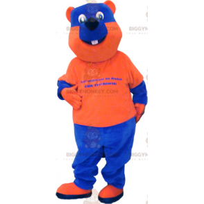 Disfraz de mascota de oso bicolor azul y naranja BIGGYMONKEY™ -