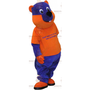 Disfraz de mascota de oso bicolor azul y naranja BIGGYMONKEY™ -
