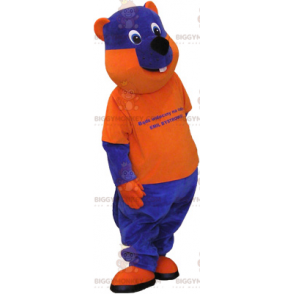 Traje de mascote de urso bicolor azul e laranja BIGGYMONKEY™ –