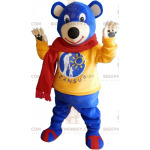 Costume de mascotte BIGGYMONKEY™ d'ours bleu avec écharpe -