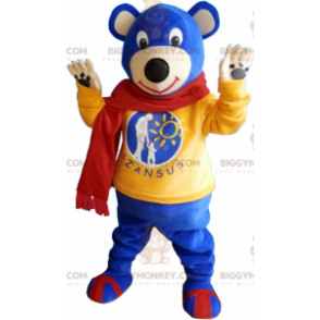 Blue Bear BIGGYMONKEY™ Mascot Costume with Scarf -