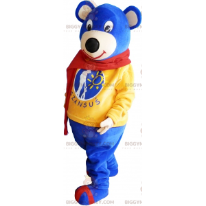 Blauwe beer BIGGYMONKEY™ mascottekostuum met sjaal -