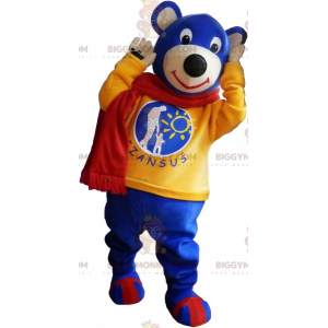 Blauer Bär BIGGYMONKEY™ Maskottchenkostüm mit Schal -