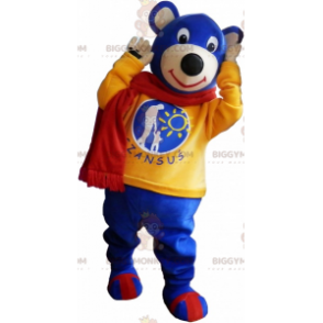 Blue Bear BIGGYMONKEY™ Mascot Costume with Scarf -