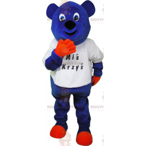 Costume de mascotte BIGGYMONKEY™ d'ours bleu en teeshirt -