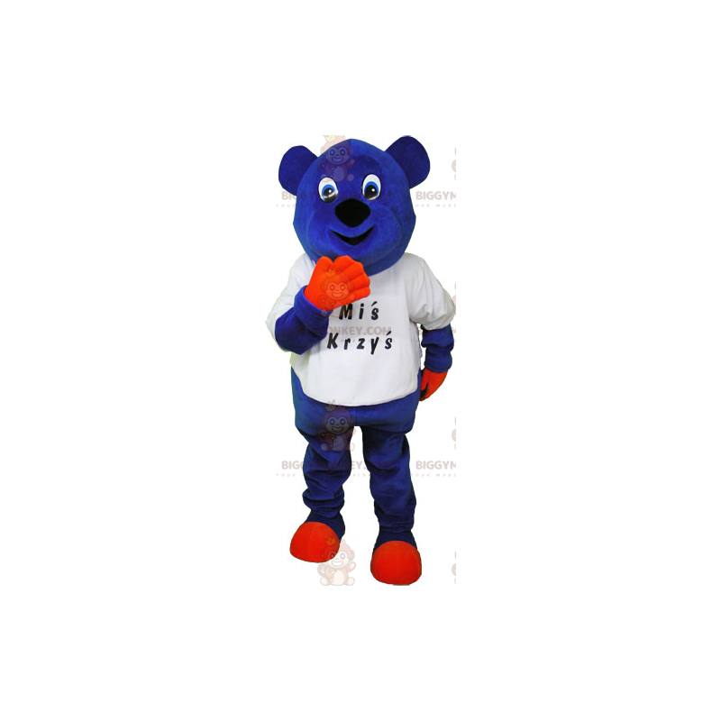 Costume de mascotte BIGGYMONKEY™ d'ours bleu en teeshirt -