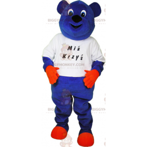 Costume de mascotte BIGGYMONKEY™ d'ours bleu en teeshirt -