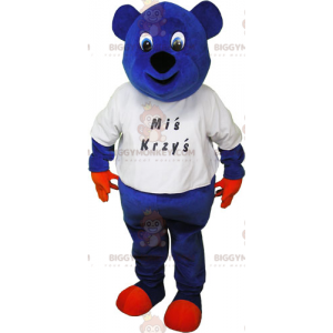 Costume de mascotte BIGGYMONKEY™ d'ours bleu en teeshirt -