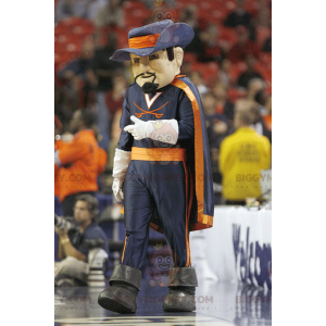 Blauw en oranje musketier BIGGYMONKEY™ mascottekostuum -