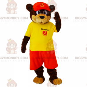 Traje de mascote BIGGYMONKEY™ de urso marrom e castanho com