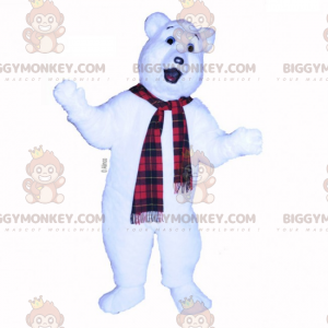 Isbjörn BIGGYMONKEY™ maskotdräkt med rutig halsduk -