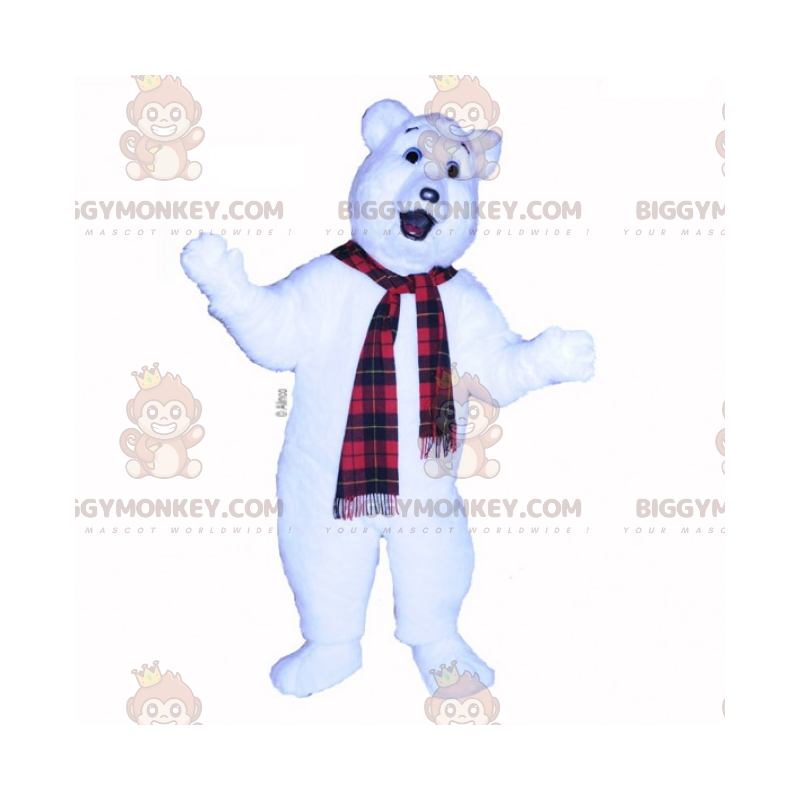 Traje de mascote de urso polar BIGGYMONKEY™ com lenço xadrez –