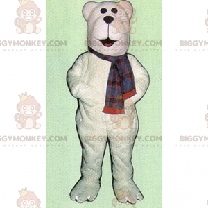 Costume mascotte BIGGYMONKEY™ da orso polare bianco con sciarpa