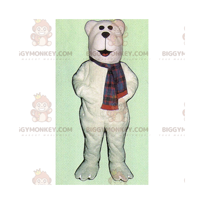 Traje de mascote de urso polar branco BIGGYMONKEY™ com lenço –