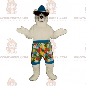 Polar Bear BIGGYMONKEY™ maskotdräkt i simshorts och solglasögon