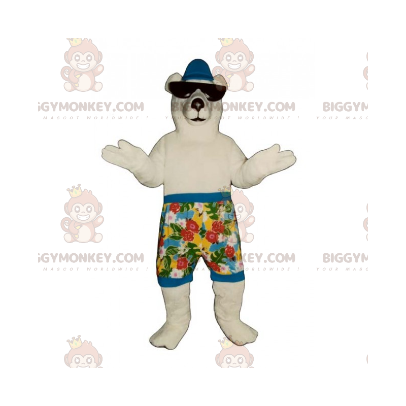 Eisbär BIGGYMONKEY™ Maskottchenkostüm in Badeshorts und