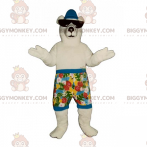 Traje de mascote de urso polar BIGGYMONKEY™ em shorts de