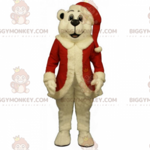 Eisbär BIGGYMONKEY™ Maskottchenkostüm im Weihnachtsmann-Outfit