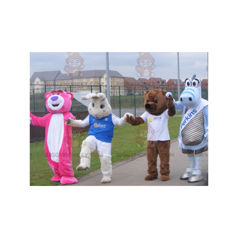 4 BIGGYMONKEY's mascotte twee beren, een wit konijn en een